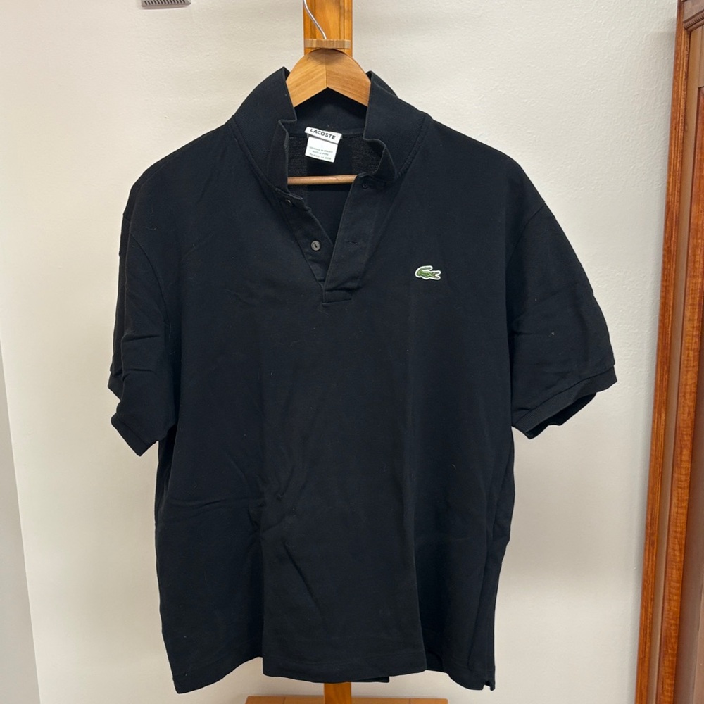 Lacoste Men’s Black Polo with Green Crocodile Logo Large